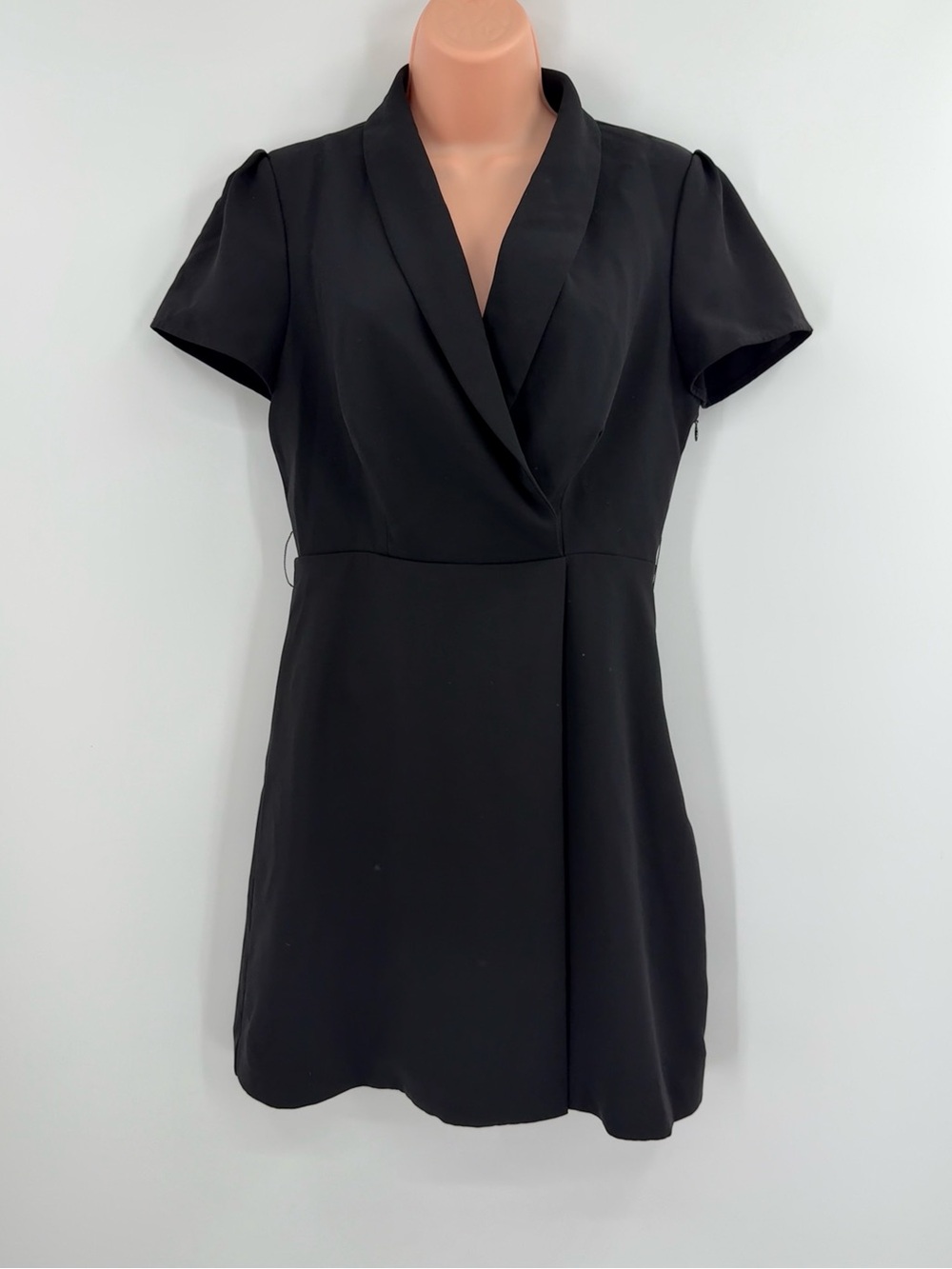 Portmans Shawl Collar Tuxedo Wrap Mini Dress | Black | US Size 4